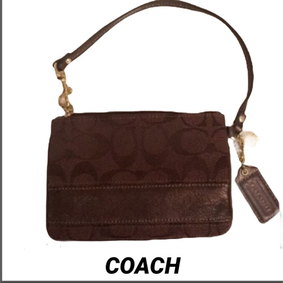 Coach Handbags - COACH Brown Graphite Metallic Wristlet